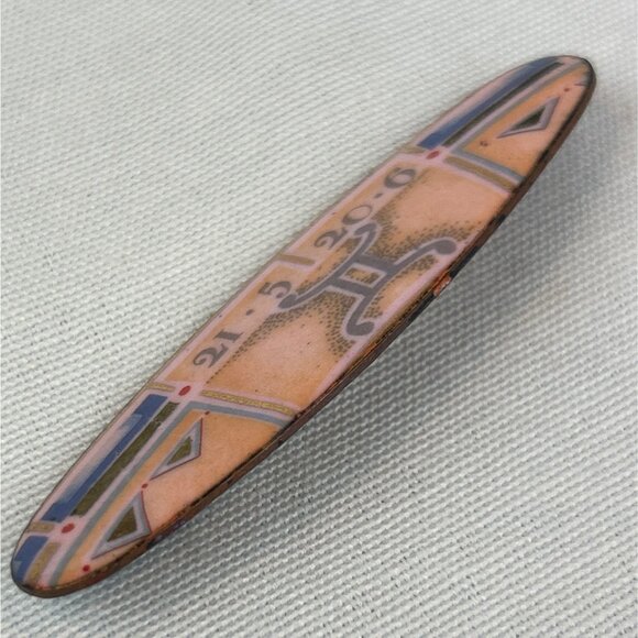 Vintage 80s 90s Enamel Brooch Geometric Design Oval Pin Blue Statement - Picture 4 of 6